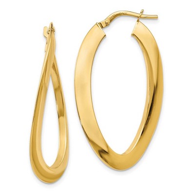 Black Bow Jewelry Twisted Oval Hoop Earrings in 14k Yellow Gold, 38mm (1 1/2 Inch)