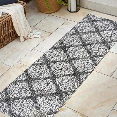 Black and Ivory Medallion Flat Woven Indoor/Outdoor Rug