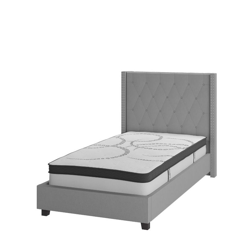 Flash Furniture Riverdale Tufted Upholstered Platform Bed with 10 Inch CertiPUR-US Certified Foam and Pocket Spring Mattress, 1 of 11