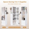 360° Rotating Coat Rack Freestanding Bookshelf Hall Tree Makeup Jewelry Cabinet Storage Cabinet with Full-length Mirror, Hooks, Open Shelf -ModernLuxe - 4 of 4