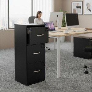 FurnitureR 3 Drawer File Cabinet with Lock, Vertical Office Filing Cabinet for Letter/Legal Size, Storage Organizer, Black - 1 of 4