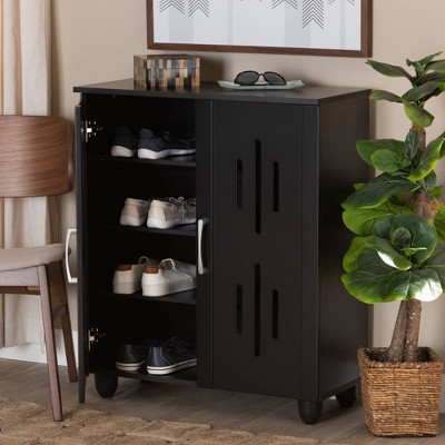 Espresso Brown Wood 2-Door Shoe Storage Cabinet with Metal Handles