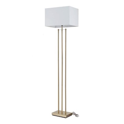 62" Matte Brass Floor Lamp with White Linen Shade
