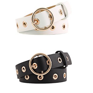 INSPIRE CHIC Womens Grommet Belt Faux Leather Single Pin Buckle Punk Belts for Jeans Pants - 1 of 4