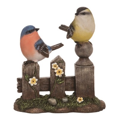 Transpac Resin 8 in. Brown Spring Birds on a Fence Figurine