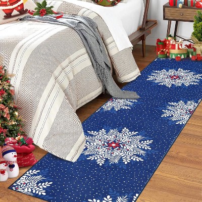 GustoWave Christmas Snowflake Washable Area Rug, for Living Room Bedroom Office Holiday Decor, Blue