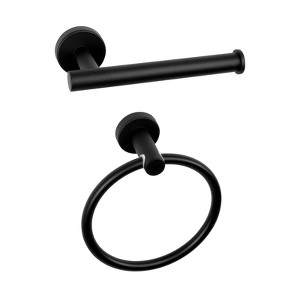 Itopfox 2 Piece Matte Black Stainless Steel Bathroom Hardware Set Towel Ring and Toilet Paper Holder Wall Mounted Rustproof - 1 of 4