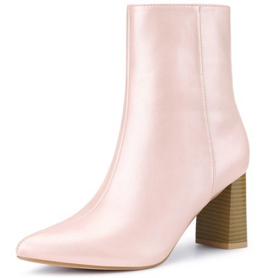Allegra K Women's Side Zip Pointed Closed Toe Chunky Heels Ankle Boots