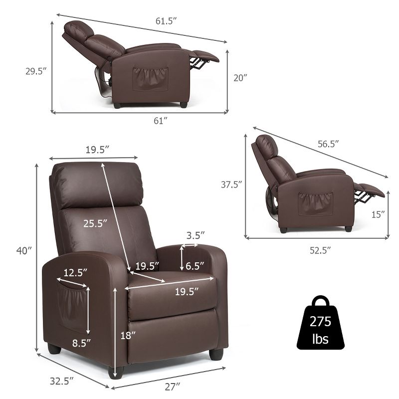 Recliner Massage Chair, Ergonomic Adjustable Single Sofa with Padded Seat Black\Brown\Gray, 3 of 9