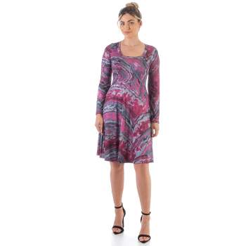 24seven Comfort Apparel Women's Abstract Long Sleeve Pleated Maxi