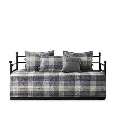 Gray Microfiber Reversible Plaid Daybed Cover Set