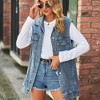 Women's Oversized Denim Vest Mid Long Jean Vest Sleeveless Jackets Distressed Vest Cotton - 3 of 4