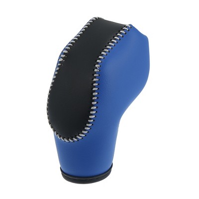 Unique Bargains Car Faux Leather Gear Shift Knob Cover for Ford Focus 2012-2018 Gray Line Blue 1pc