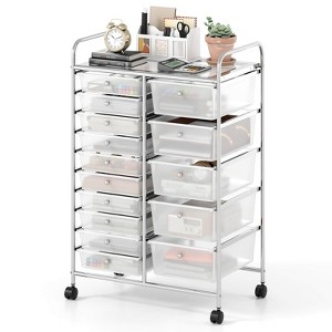 Costway 15-Drawer Trolley with Chrome Plated Metal Frame & Lockable Universal Wheels White/Black/Clear/Multicolor - 1 of 4
