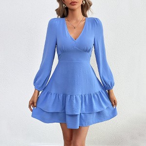 YESFASHION Women's Fashion Midi Dress A Line Wrap V Neck Swing