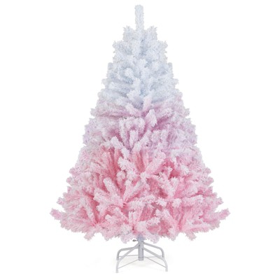Costway 5/6/7/8 FT Artificial Christmas Tree with 456/820/1264/1774 Branch Tips & Folding Metal Stand White & Blue/White & Pink