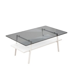 FONTOI Rectangle Coffee Table with Glass Tabletop, Modern Table for Living Room Bedroom Office, Gray&White, 22.84"*16.73"*38.58" - 1 of 4