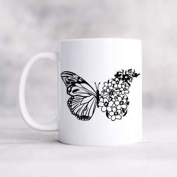 City Creek Prints Butterfly And Flowers Mug - White
