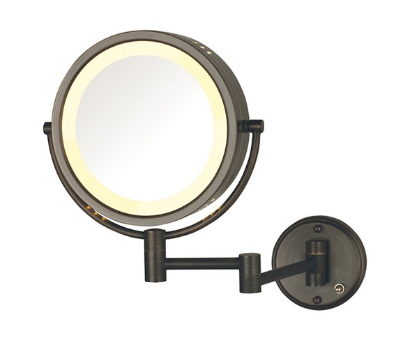 Jerdon 8X-1X Direct Wire Halo Lighted Wall Mount Mirror Extends 13.5" Bronze