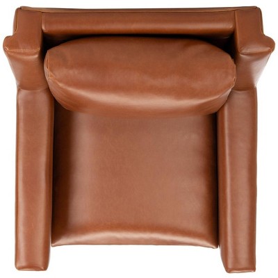 Cognac Faux Leather and Wood Mid-Century Accent Chair