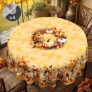 Fall Tablecloth, Thanksgiving Autumn Harvest Orange Pumpkin Leaves Washable Table Cover for Party Picnic Dinner Decor - 1 of 4