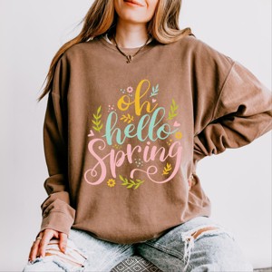 Simply Sage Market Oh Hello Spring Lightweight Garment Dyed Sweatshirt - 1 of 4
