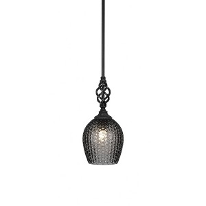 Toltec Lighting Elegante 1 - Light Pendant in  Matte Black with 7.5" Smoke Textured Shade - 1 of 2
