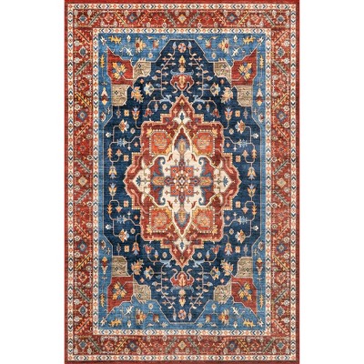 Nuloom Hera Medallion Spill Proof Treated Pet Friendly Premium Machine Washable Area Rug