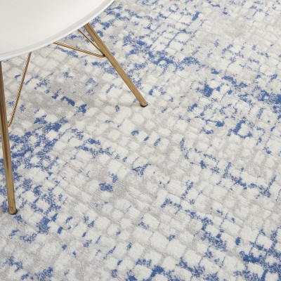 Reversible Grey Blue Geometric 4' x 6' Synthetic Area Rug