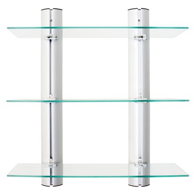 Danya B. Wall Mount 2-Tier Chrome Shelving Unit with Towel Rack and Trays - White