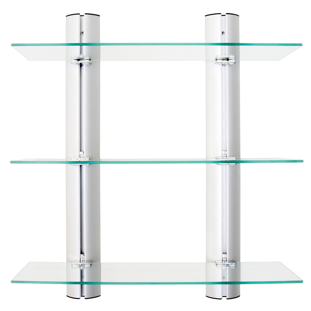 Photos - Garden & Outdoor Decoration Danya B. 3 Tier Wall Mount Adjustable Glass Shelving Unit with Aluminum Bars : Modern Bathroom Organizer, Open Storage