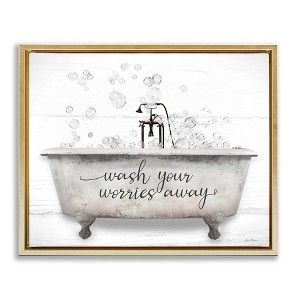 Stupell Industries Wash Worries Away Tub Bubbles Floating Frame Canvas Art - 1 of 4