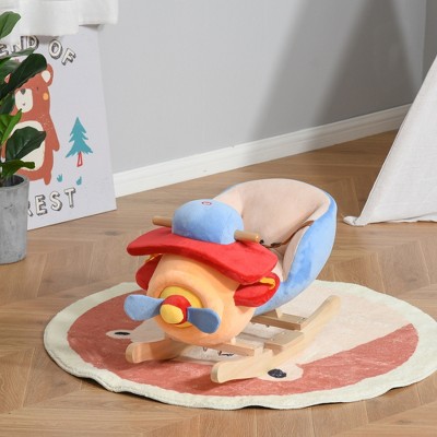 Colorful Plush Airplane Rocker with Wooden Base
