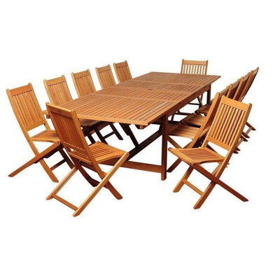 Barrett 13pc Patio Eucalyptus Wood Extendable Dining Set - International Home Miami