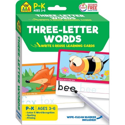 School Zone Three-Letter Words Write & Reuse Learning Cards