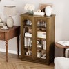 Famapy Vintage Pine Storage Cabinet Display Cabinet: Glass Doors, Intricate Carvings – Organize with Elegance - 3 of 4
