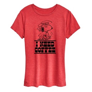Women's - Peanuts - I Need Coffee Snoopy -Women's Short Sleeve Graphic T-Shirt Short Sleeve Graphic T-Shirt - 1 of 4