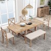 6 PCS Farmhouse Dining Set, Extendable Table and Dining Chairs and Bench, Solid Wood Frame Chair with Polyester Cushion-Coolbibila - 2 of 4