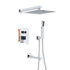 Kumasinova 10" High Pressure Rain Shower System Set,Dual Showerhead Combo with Tub Spout and Valve Trim Kit,Stainless Steel Material - 1 of 4