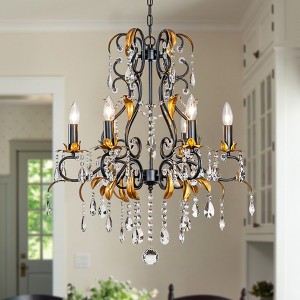 ALOADECOR Mid-Century 6-Light Crystal Chandelier in Matte Black and Antique Gold Finish For Versatile Interiors - 1 of 4