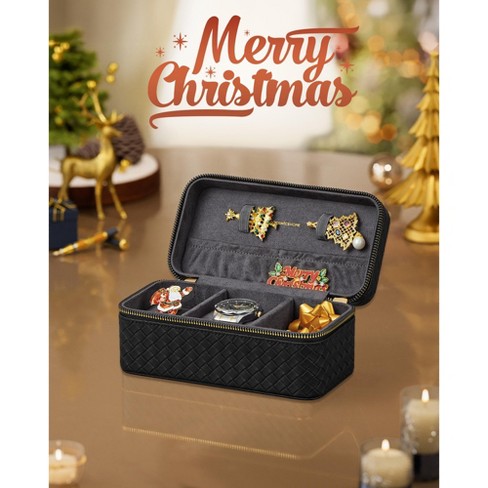 Ronne 3 Watch Travel Case 3 slot Watch Box Woven Embossed Pu Leather Gift Idea Ink Black Surface Target