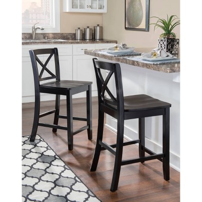 24" Black Mahogany Wood X-Back Counter Stool
