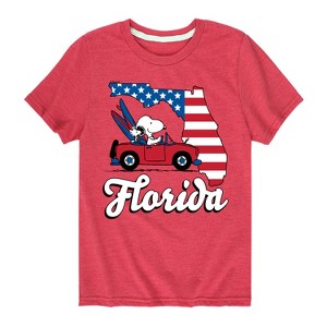 Boys' - Peanuts - Florida American Flag Snoopy Woodstock Short Sleeve Graphic T-Shirt - 1 of 4