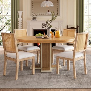 5 Piece Extendable Dining Table Set Dining Set with Removable Leaf, and 4 Upholstered Dining Chairs, Retro and Rustic, Natural Wood Wash/Espresso-Mode - 1 of 4