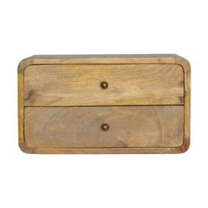 HomeRoots 18" Oak Solid Wood Two Drawer Floating Nightstand - 1 of 4