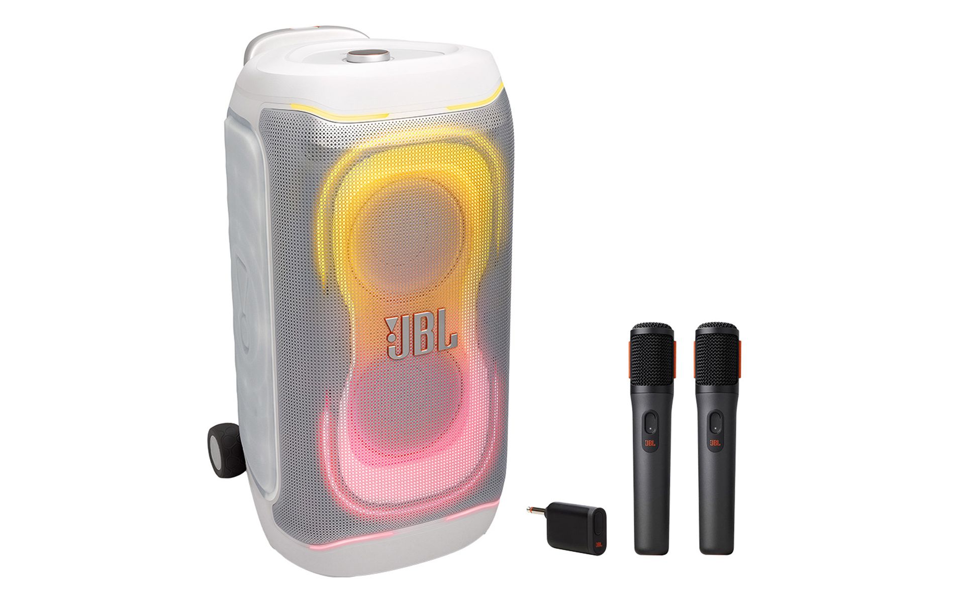JBL PartyBox 330 Portable Party Speaker Bundle with Wireless Microphone System (White)