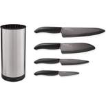 Kyocera Universal Black Blade Ceramic Knife Block Set, Stainless Block