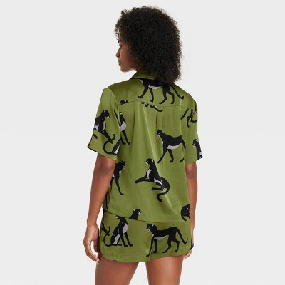 Women's Satin Notch Collar Short Sleeve and Shorts Pajama Set - Auden™, 3 of 8