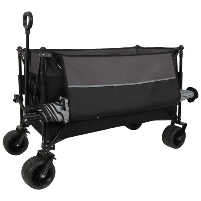 VisioGear Extra Large 300L Folding Wagon Cart with 480lbs Capacity, Side Pockets, and Drink Holders for Camping, Black&Gray, 41.34"*25.2"*44.17"