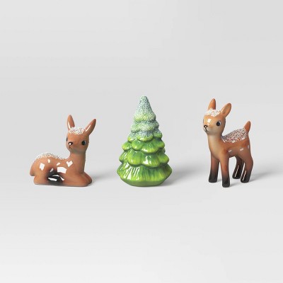3pc Ceramic Deer with Tree Christmas Figurine Set - Wondershop™ Brown/Green